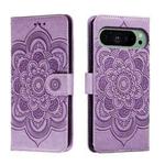 For Google Pixel 9 Sun Mandala Embossing Pattern Phone Leather Case(Purple)