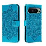 For Google Pixel 9 Sun Mandala Embossing Pattern Phone Leather Case(Blue)