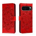 For Google Pixel 9 Pro Sun Mandala Embossing Pattern Phone Leather Case(Red)