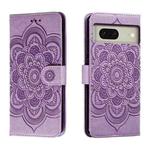 For Google Pixel 8 Sun Mandala Embossing Pattern Phone Leather Case(Purple)