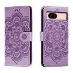 For Google Pixel 8A Sun Mandala Embossing Pattern Phone Leather Case(Purple)