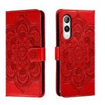 For Rakuten Hand 5G Sun Mandala Embossing Pattern Phone Leather Case(Red)