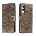 For Rakuten Hand 5G Sun Mandala Embossing Pattern Phone Leather Case(Grey)