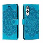 For Rakuten Hand 5G Sun Mandala Embossing Pattern Phone Leather Case(Blue)