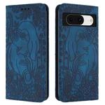 For Google Pixel 8 Retro Elephant Embossed Leather Phone Case(Blue)