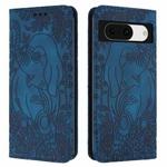 For Google Pixel 8a Retro Elephant Embossed Leather Phone Case(Blue)