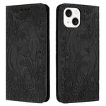 For iPhone 15 Retro Elephant Embossed Leather Phone Case(Black)