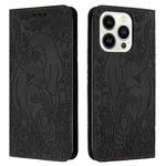 For iPhone 15 Pro Max Retro Elephant Embossed Leather Phone Case(Black)