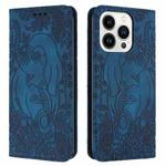 For iPhone 14 Pro Max Retro Elephant Embossed Leather Phone Case(Blue)