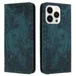 For iPhone 14 Pro Max Retro Elephant Embossed Leather Phone Case(Green)