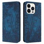 For iPhone 14 Pro Retro Elephant Embossed Leather Phone Case(Blue)