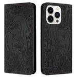 For iPhone 14 Pro Retro Elephant Embossed Leather Phone Case(Black)