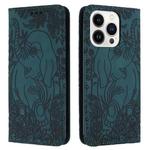 For iPhone 14 Pro Retro Elephant Embossed Leather Phone Case(Green)