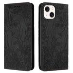 For iPhone 14 Retro Elephant Embossed Leather Phone Case(Black)