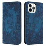 For iPhone 12 Pro Max Retro Elephant Embossed Leather Phone Case(Blue)