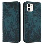 For iPhone 12 / 12 Pro Retro Elephant Embossed Leather Phone Case(Green)