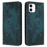 For iPhone 11 Retro Elephant Embossed Leather Phone Case(Green)