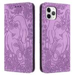 For iPhone 11 Pro Retro Elephant Embossed Leather Phone Case(Purple)