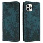 For iPhone 11 Pro Max Retro Elephant Embossed Leather Phone Case(Green)