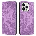 For iPhone 16 Pro Max Retro Elephant Embossed Leather Phone Case(Purple)