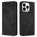 For iPhone 16 Pro Max Retro Elephant Embossed Leather Phone Case(Black)