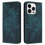 For iPhone 16 Pro Max Retro Elephant Embossed Leather Phone Case(Green)