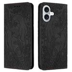 For iPhone 16 Plus Retro Elephant Embossed Leather Phone Case(Black)