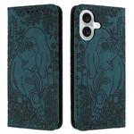 For iPhone 16 Plus Retro Elephant Embossed Leather Phone Case(Green)