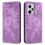 For Xiaomi Poco X5/Redmi Note 12 5G Global Retro Elephant Embossed Leather Phone Case(Purple)