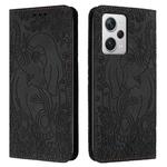 For Xiaomi Poco X5/Redmi Note 12 5G Global Retro Elephant Embossed Leather Phone Case(Black)