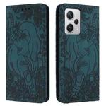 For Xiaomi Poco X5/Redmi Note 12 5G Global Retro Elephant Embossed Leather Phone Case(Green)