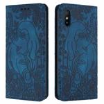 For Xiaomi Redmi 9A Retro Elephant Embossed Leather Phone Case(Blue)