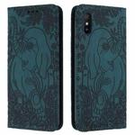 For Xiaomi Redmi 9A Retro Elephant Embossed Leather Phone Case(Green)