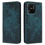 For Xiaomi Redmi 10C Retro Elephant Embossed Leather Phone Case(Green)