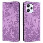 For Xiaomi Redmi 12 4G Retro Elephant Embossed Leather Phone Case(Purple)