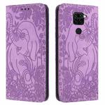 For Xiaomi Redmi Note 9 Retro Elephant Embossed Leather Phone Case(Purple)