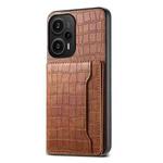 For Xiaomi Redmi Note 12 Turbo/Poco F5 Crocodile Texture Card Bag Design Full Coverage Phone Case(Brown)