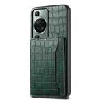 For Huawei P60 Crocodile Texture Card Bag Design Full Coverage Phone Case(Green)