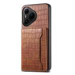For Huawei Pura 80 Pro / 80 Pro+ 5G Crocodile Texture Card Bag Design Full Coverage Phone Case(Brown)
