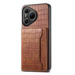 For Huawei Pura 80 Ultra 5G Crocodile Texture Card Bag Design Full Coverage Phone Case(Brown)