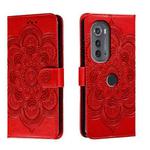 For Motorola Edge 2022 Sun Mandala Embossing Pattern Phone Leather Case(Red)