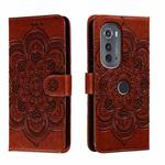 For Motorola Edge 2022 Sun Mandala Embossing Pattern Phone Leather Case(Brown)