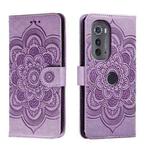 For Motorola Edge 2022 Sun Mandala Embossing Pattern Phone Leather Case(Purple)