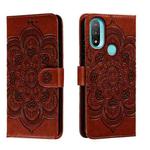 For Motorola Moto E20 Sun Mandala Embossing Pattern Phone Leather Case(Brown)