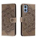 For Motorola Moto E22 Sun Mandala Embossing Pattern Phone Leather Case(Grey)