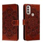 For Motorola Moto E40 Sun Mandala Embossing Pattern Phone Leather Case(Brown)