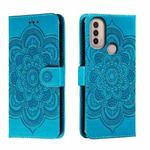 For Motorola Moto E40 Sun Mandala Embossing Pattern Phone Leather Case(Blue)