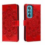 For Motorola Moto Edge 30 Sun Mandala Embossing Pattern Phone Leather Case(Red)