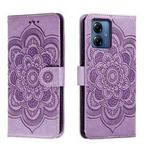 For Motorola Moto G14 Sun Mandala Embossing Pattern Phone Leather Case(Purple)