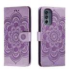 For Motorola Moto G62 5G Sun Mandala Embossing Pattern Phone Leather Case(Purple)